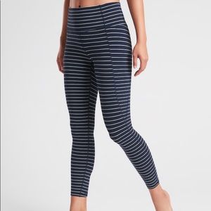 Athleta Blue & White Striped Salutation Leggings